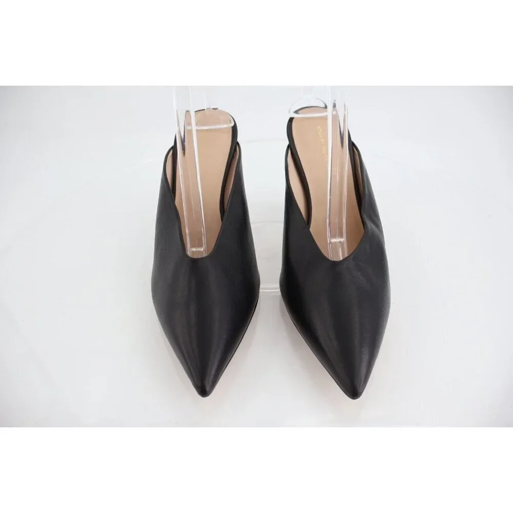 Stuart Weitzman Lula Pointed Toe Pump Size 10 B Black Leather Mule Stiletto Heel